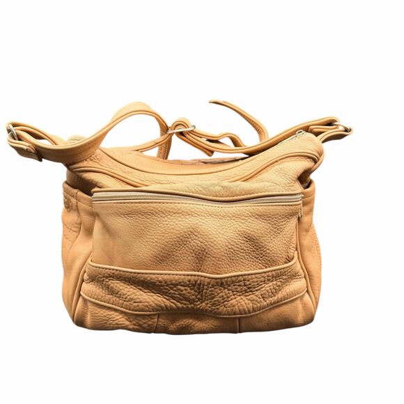 Vintage Genuine Leather Mexico Tan Crossbody Shoulder Bag Slouchy Boho - Picture 3 of 12